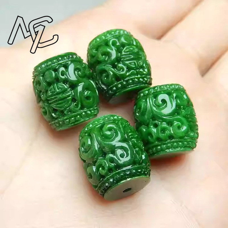 Beading - 5 cuentas talladas de Jade VERDE