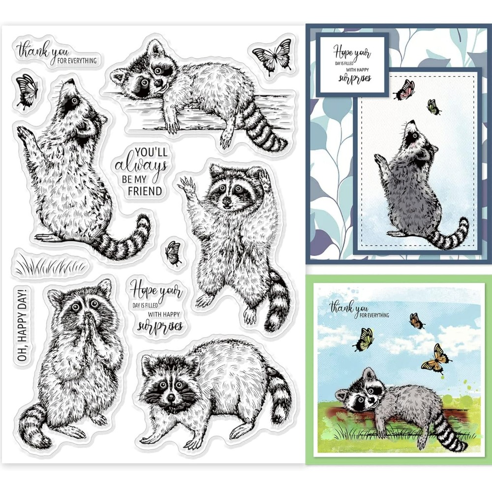 Clear Silicone Stamps For Card Making - Mapaches realistas para hacer tarjetas, sellos