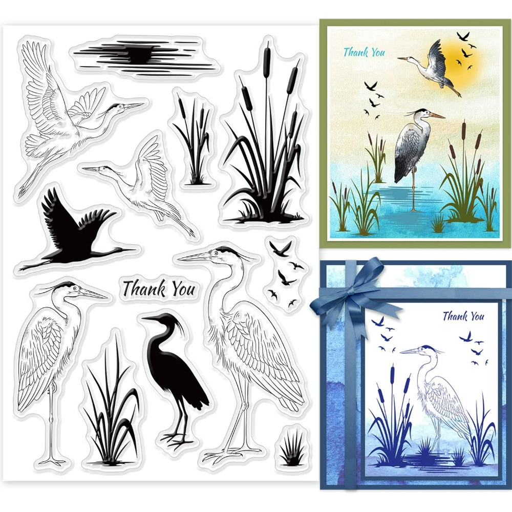 Clear Silicone Stamps For Card Making - Sellos transparentes de Heron, silueta de