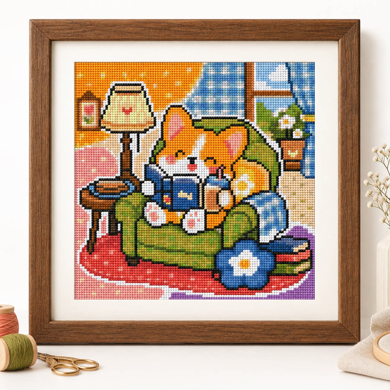 Cross Stitch Stamped Kits Beginners - [Costura completa] [CC6338-Pequeño Corgi que ama