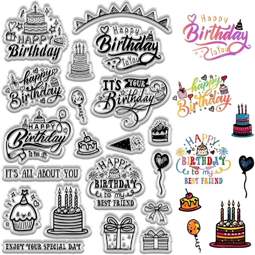 Clear Silicone Stamps For Card Making - Sellos transparentes de feliz cumpleaños para