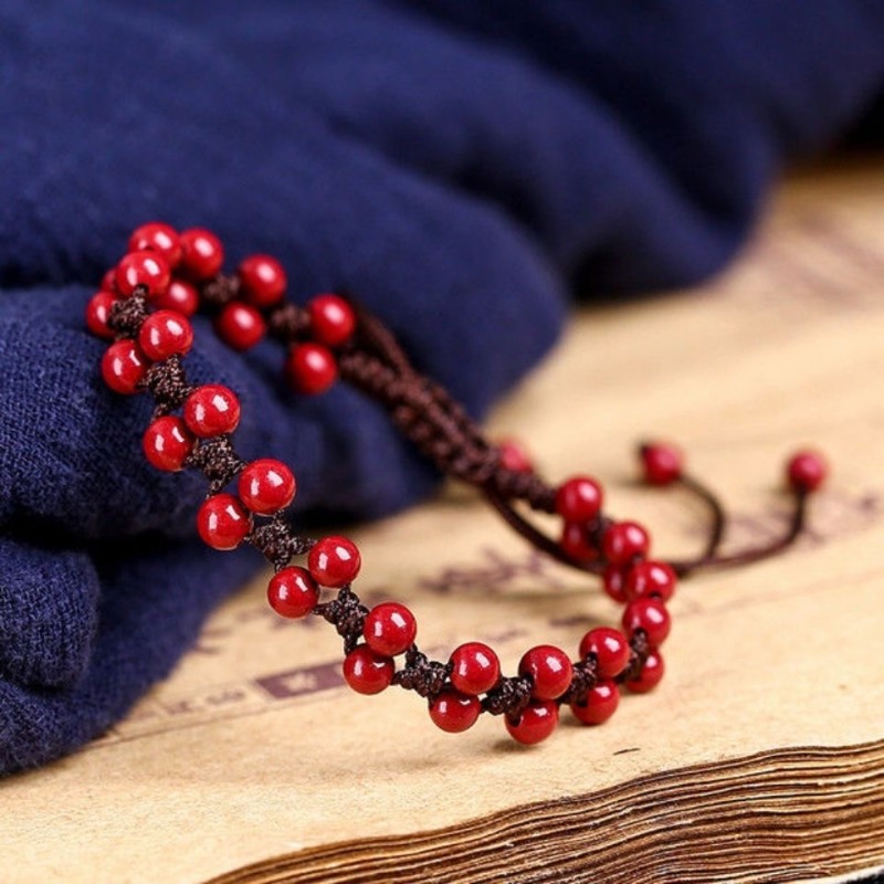 Beading - Cinabrio rojo Natural personalizado, pulsera de