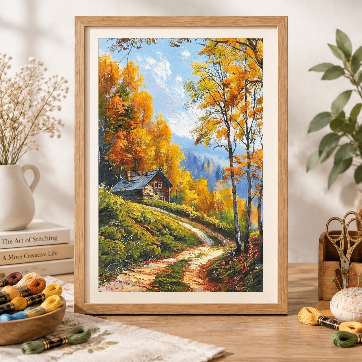 Cross Stitch Stamped Kits Beginners - [ZZ9250-Cabaña en el bosque otoñal] Kit
