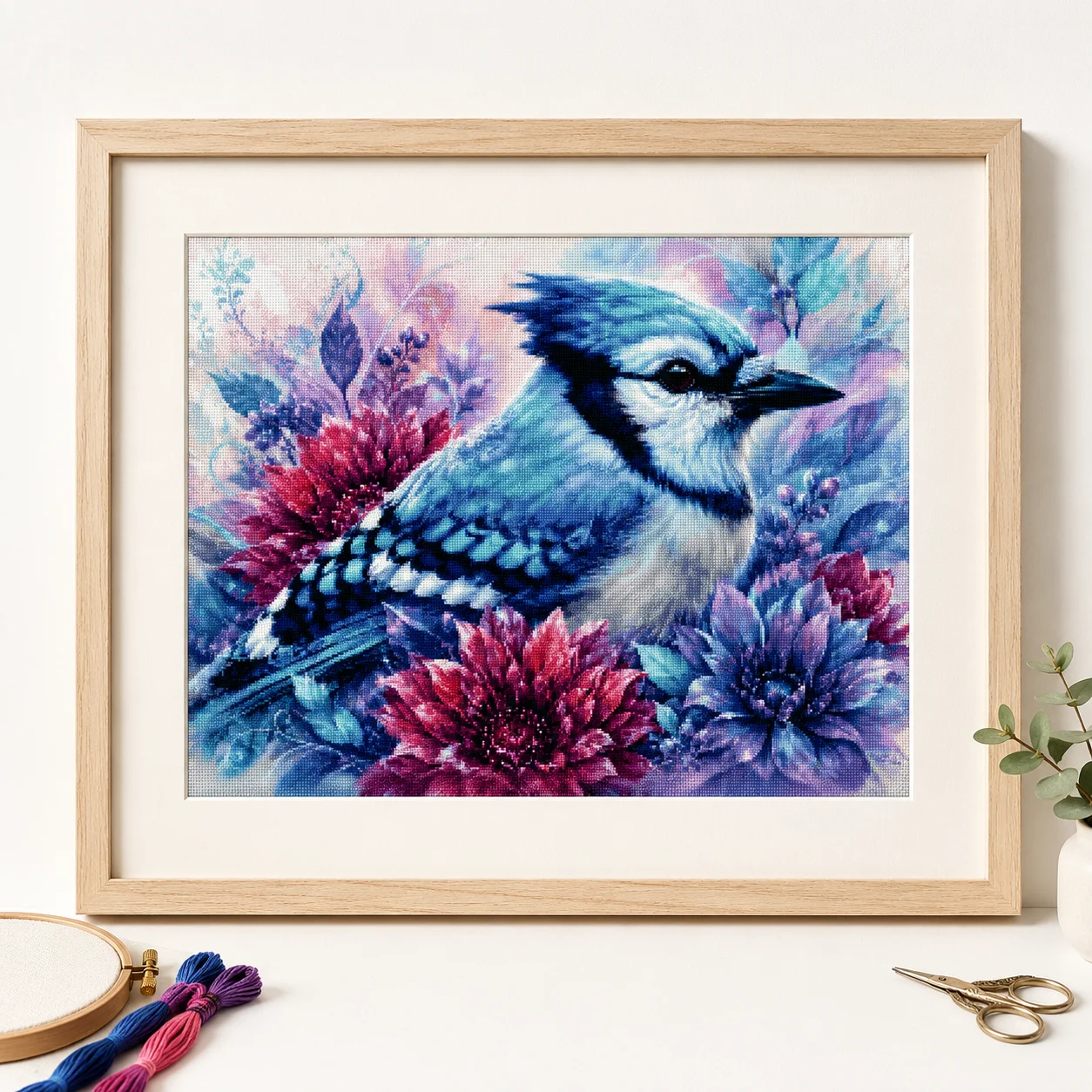 Cross Stitch Stamped Kits Beginners - [ZZ8680-Gavián Azul] | Kit de Punto