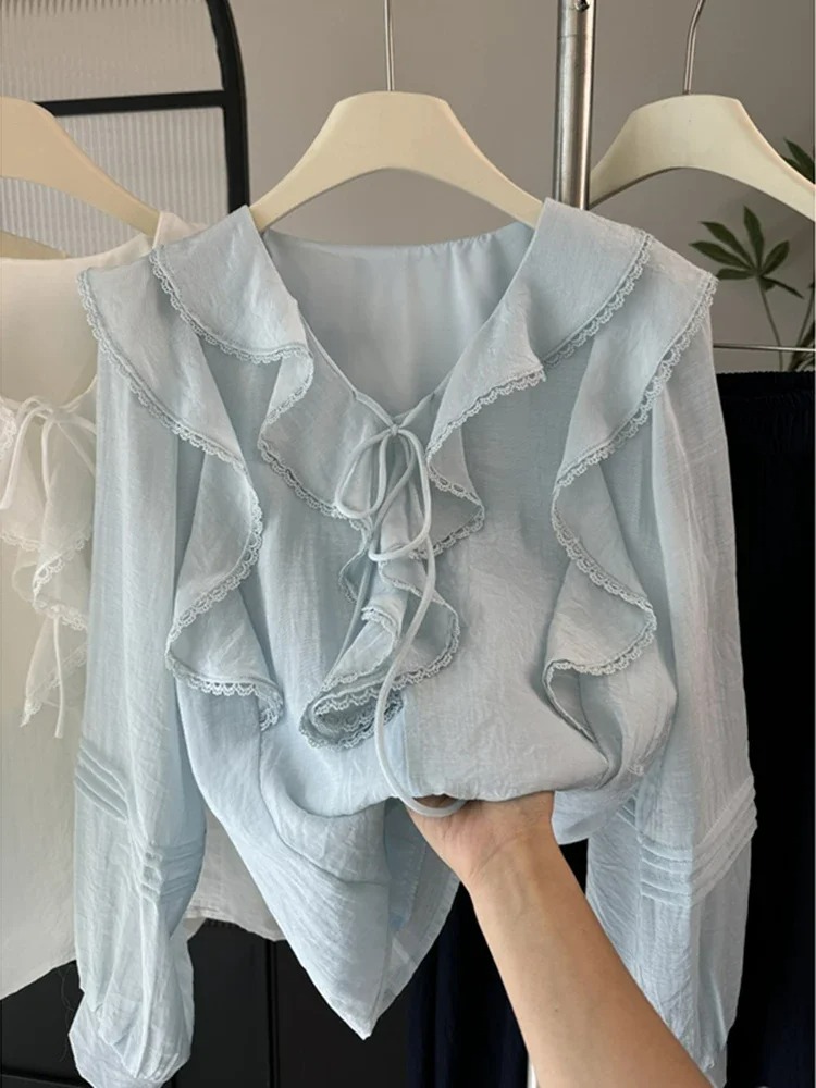 Embroidery - Blusa Elegante Francesa con Cuello en