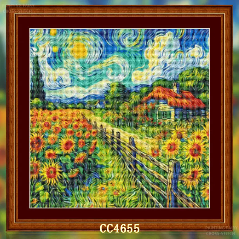 [CC4656-Serie Van Gogh Granja  - Cross Stitch Stamped Kits Beginners reseña y precio